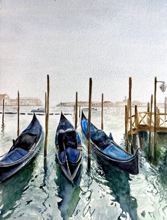 Gôndolas em Veneza em aquarela (1)