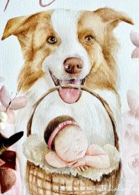 pet e bebê aquarela